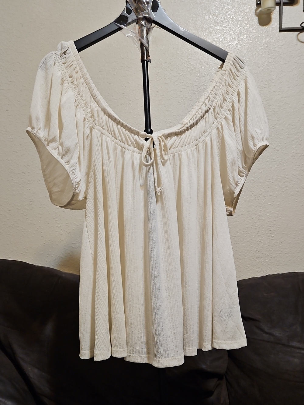 torrid Cream Off-Shoulder Tie-Front Tunic Top